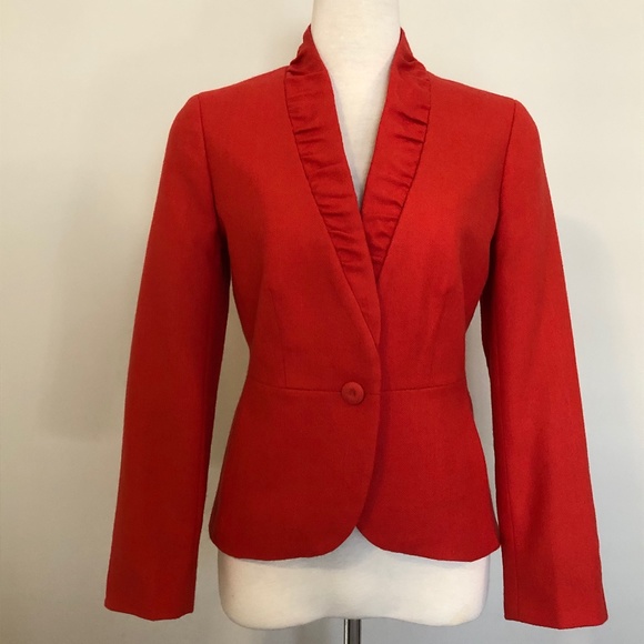 Tomato-Red J. Crew Herringbone Wool Blazer